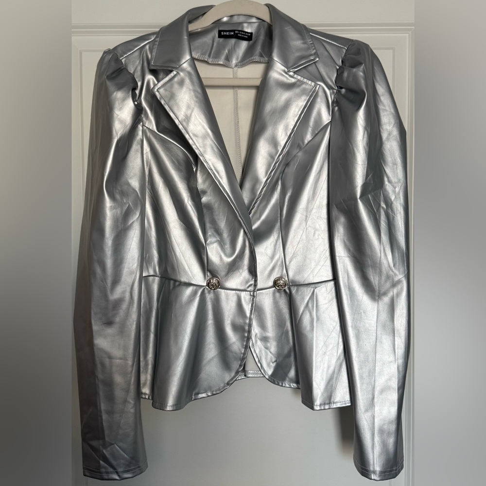 SHEIN Shimmering Silver Blazer
